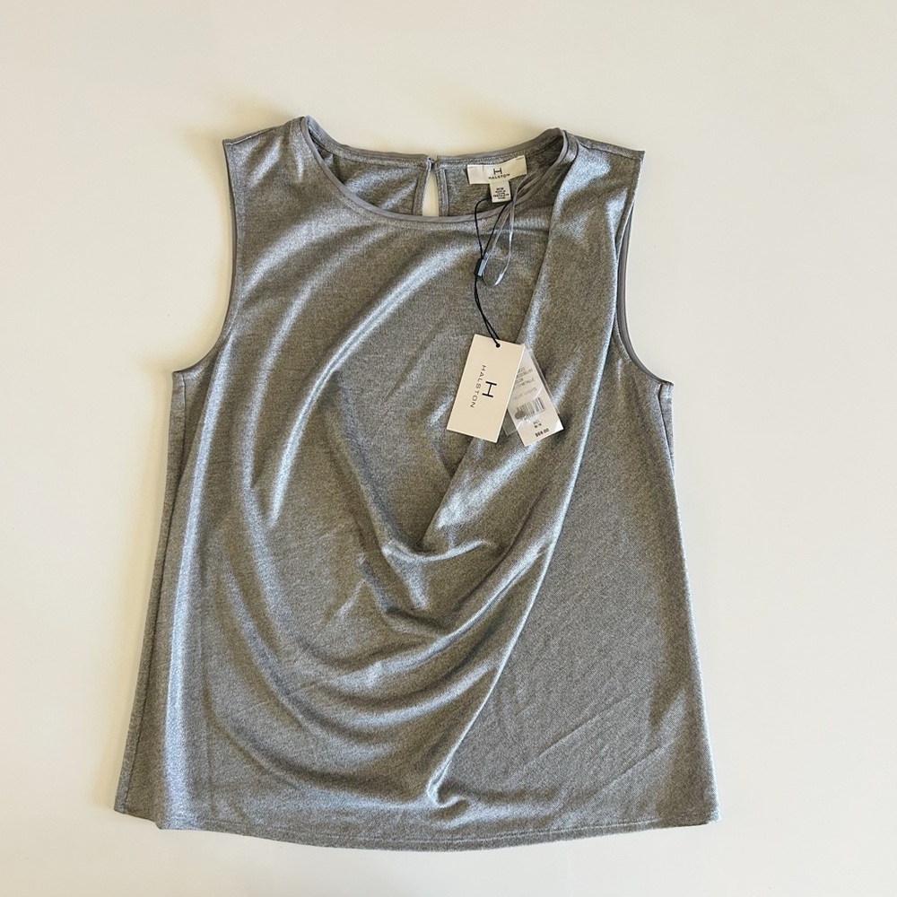 NWT Halston Gray Shimmer Sleeveless Blouse- Size M